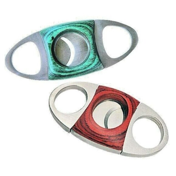 Set of Two Stainless Steel Guillotine Red Wood And Green Wood‎ Cigar Cutter - Picture 1 of 7